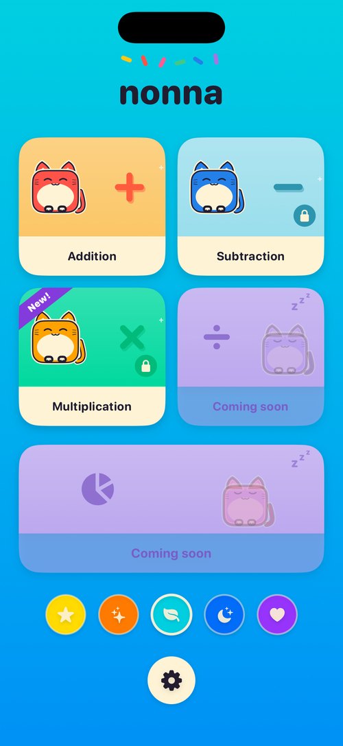 nonna: choose a world, with Addition free and Subtraction and Multiplication to unlock